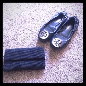 Tory Burch Reva Black Leather Flats size 5.5